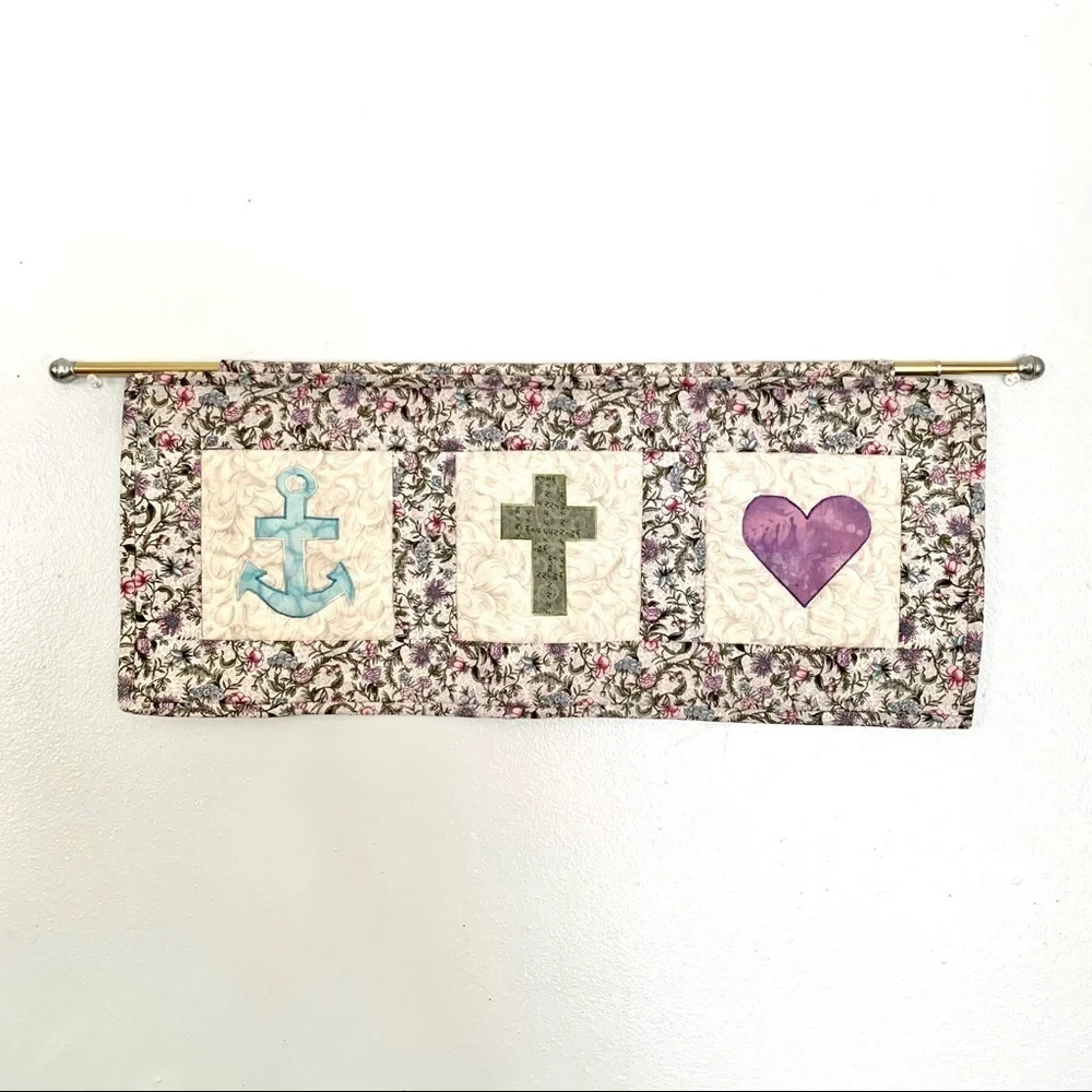 Vintage Handmade Faith Hope Love Quilted Tapestry